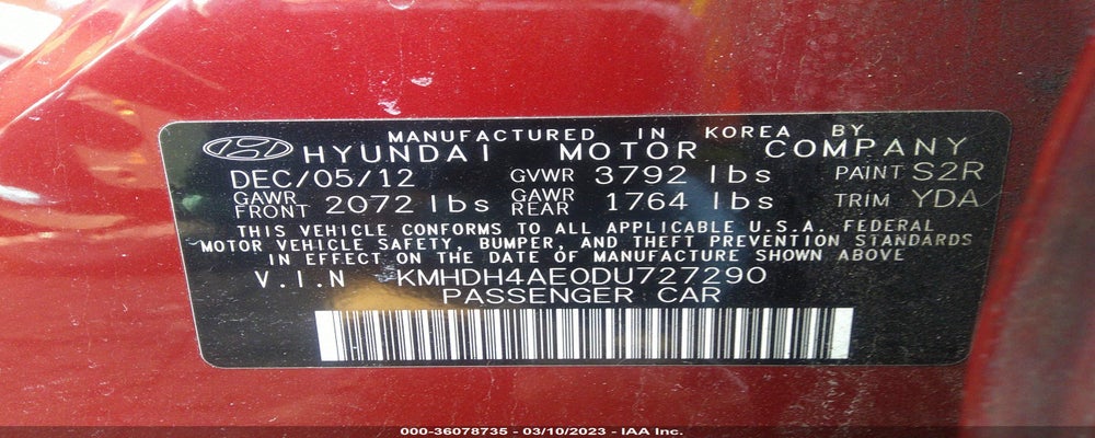 KMHDH4AE0DU727290 2013 HYUNDAI ELANTRA photo no. 9