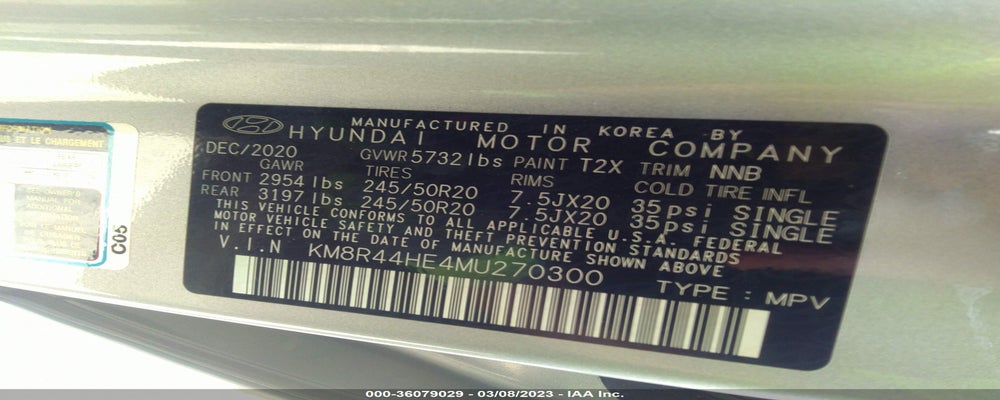 KM8R44HE4MU270300 2021 HYUNDAI PALISADE photo no. 9