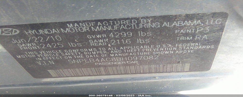 5NPEB4AC8BH097082 2011 HYUNDAI SONATA photo no. 9