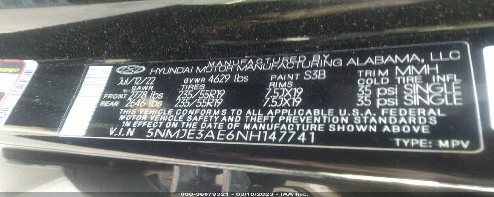 5NMJE3AE6NH147741 2022 HYUNDAI TUCSON photo no. 9