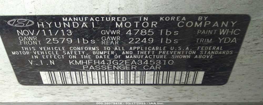 KMHFH4JG2EA345310 2014 HYUNDAI AZERA photo no. 9