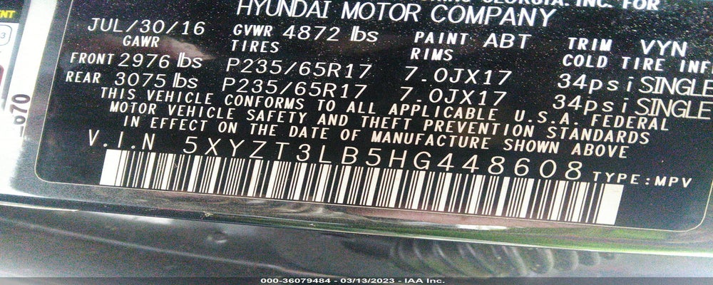 5XYZT3LB5HG448608 2017 HYUNDAI SANTA FE SPORT photo no. 9