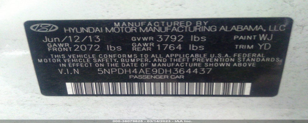 5NPDH4AE9DH364437 2013 HYUNDAI ELANTRA photo no. 9