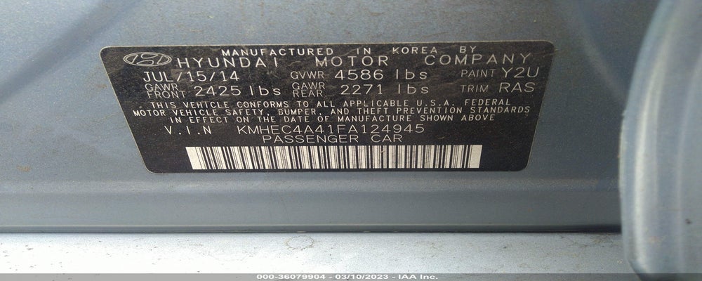 KMHEC4A41FA124945 2015 HYUNDAI SONATA HYBRID photo no. 9