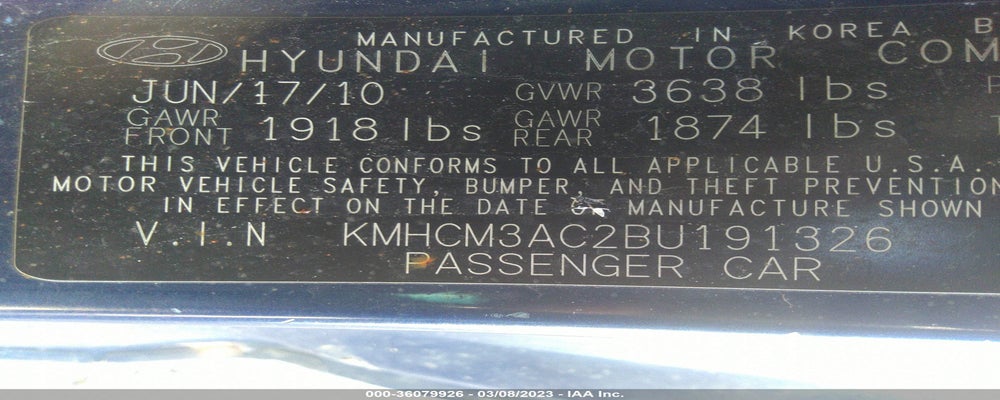 KMHCM3AC2BU191326 2011 HYUNDAI ACCENT photo no. 9