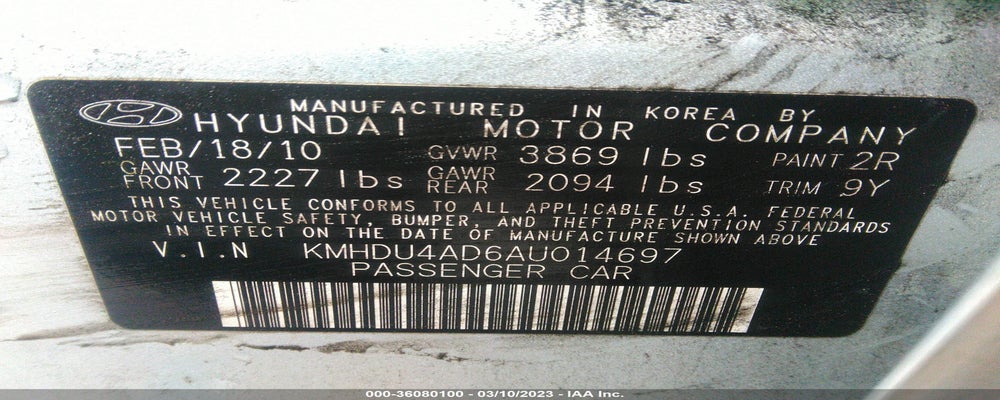 KMHDU4AD6AU014697 2010 HYUNDAI ELANTRA photo no. 9