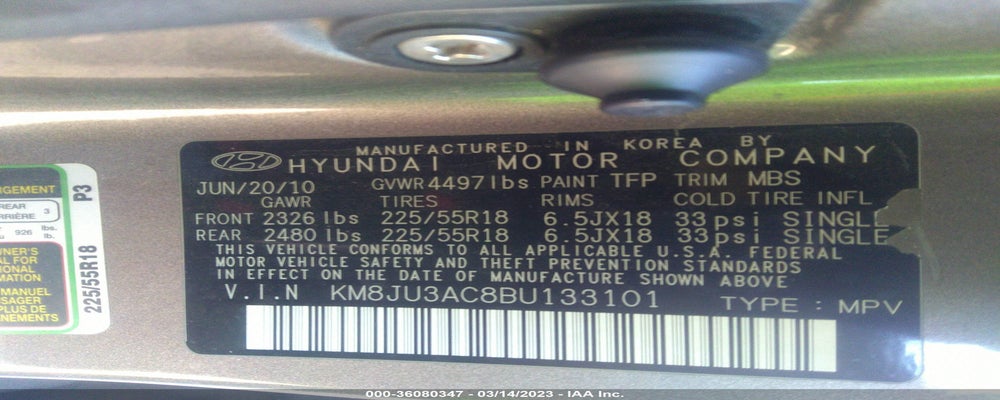 KM8JU3AC8BU133101 2011 HYUNDAI TUCSON photo no. 9
