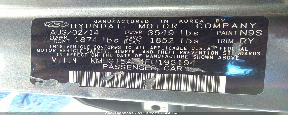 KMHCT5AE4EU193194 2014 HYUNDAI ACCENT photo no. 9