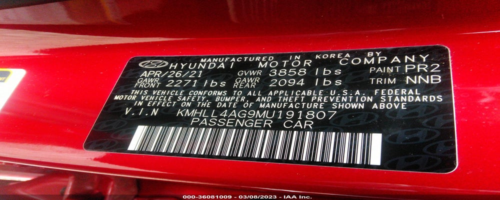 KMHLL4AG9MU191807 2021 HYUNDAI ELANTRA photo no. 9