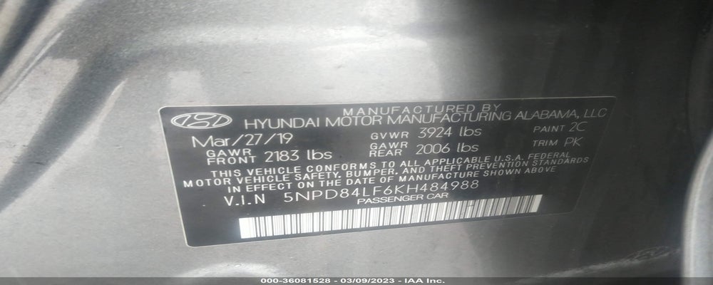 5NPD84LF6KH484988 2019 HYUNDAI ELANTRA photo no. 9