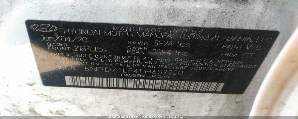 5NPD74LF4LH602220 2020 HYUNDAI ELANTRA photo no. 9