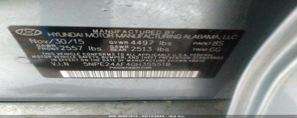 5NPE24AF4GH355518 2016 HYUNDAI SONATA photo no. 9