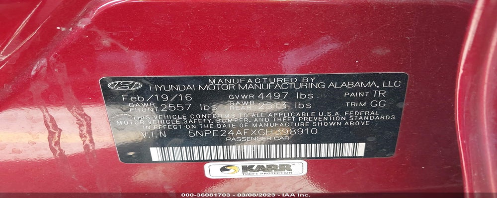 5NPE24AFXGH398910 2016 HYUNDAI SONATA photo no. 9