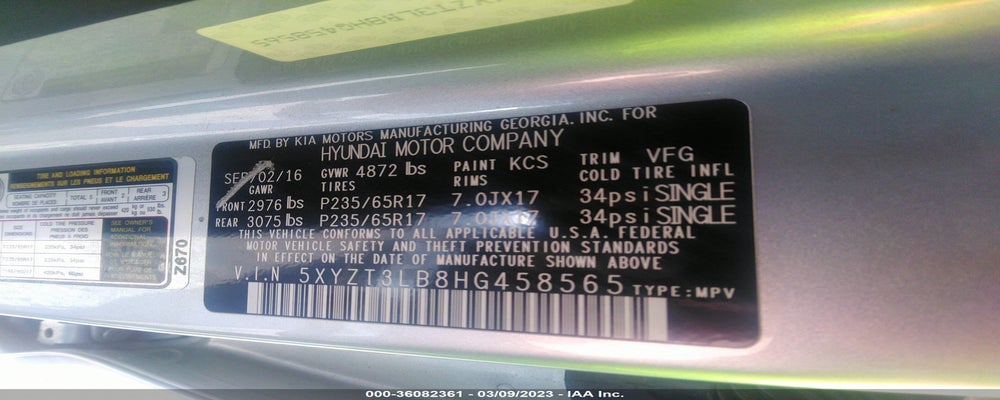 5XYZT3LB8HG458565 2017 HYUNDAI SANTA FE SPORT photo no. 9