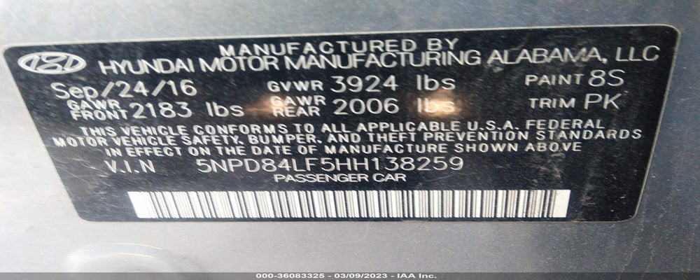 5NPD84LF5HH138259 2017 HYUNDAI ELANTRA photo no. 9
