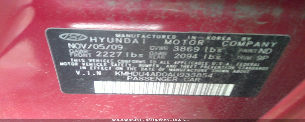 KMHDU4AD0AU933854 2010 HYUNDAI ELANTRA photo no. 9