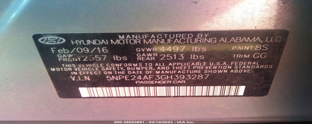 5NPE24AF3GH393287 2016 HYUNDAI SONATA photo no. 9