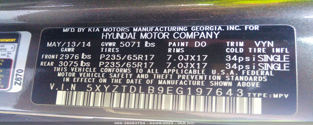 5XYZTDLB9EG197643 2014 HYUNDAI SANTA FE SPORT photo no. 9