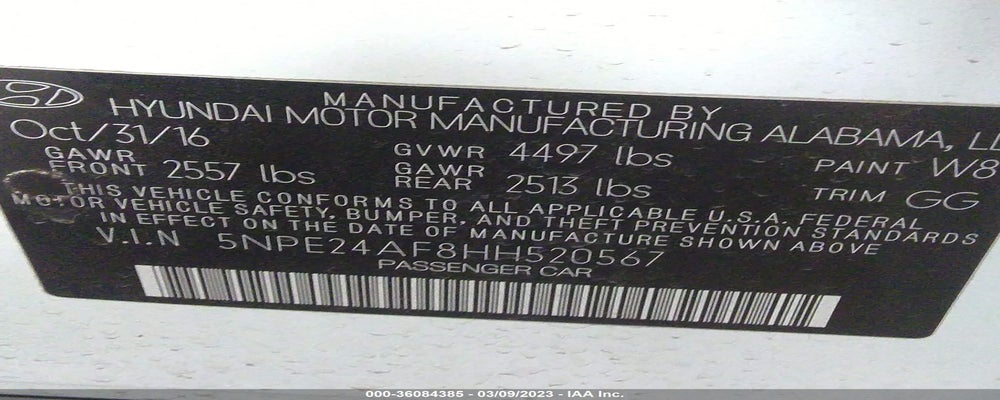 5NPE24AF8HH520567 2017 HYUNDAI SONATA photo no. 9