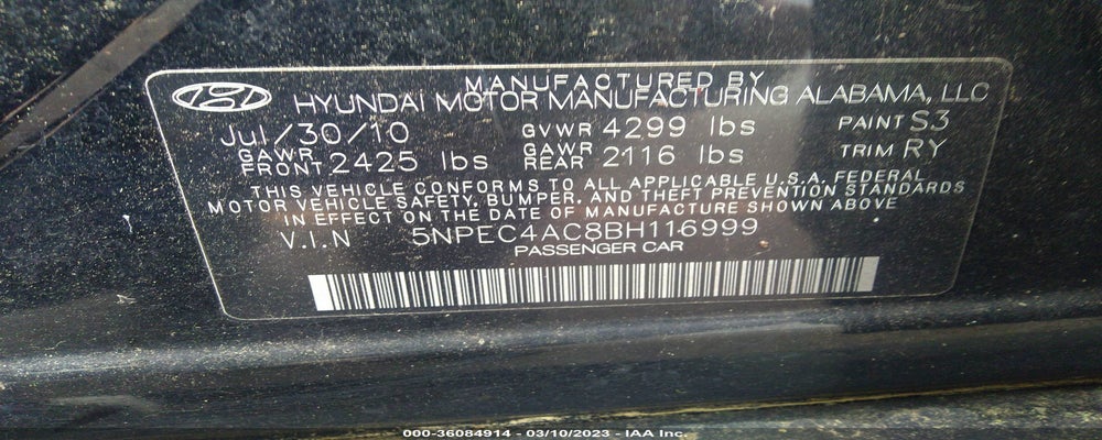 5NPEC4AC8BH116999 2011 HYUNDAI SONATA photo no. 9