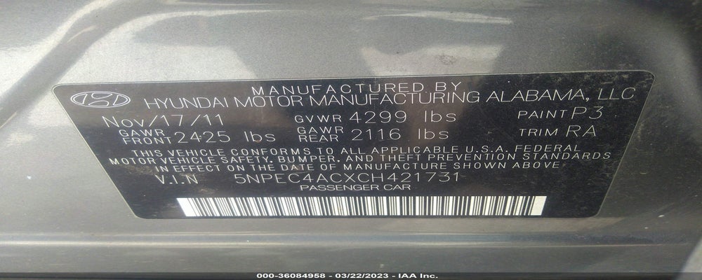 5NPEC4ACXCH421731 2012 HYUNDAI SONATA photo no. 9