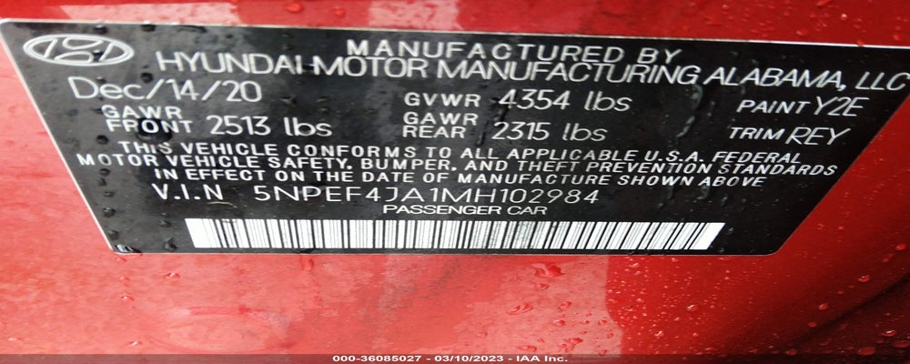 5NPEF4JA1MH102984 2021 HYUNDAI SONATA photo no. 9