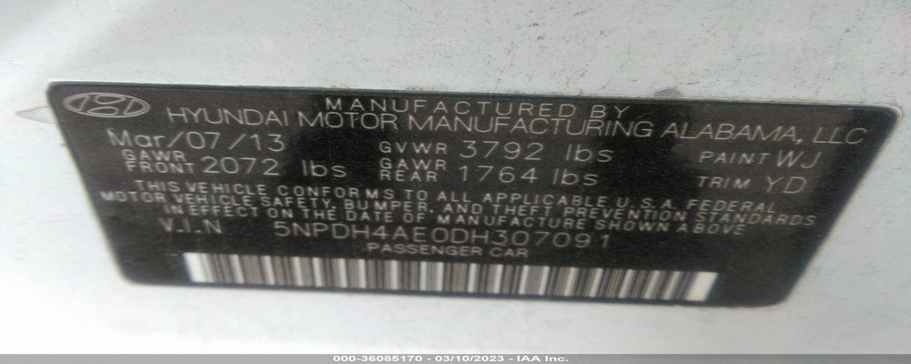 5NPDH4AE0DH307091 2013 HYUNDAI ELANTRA photo no. 9