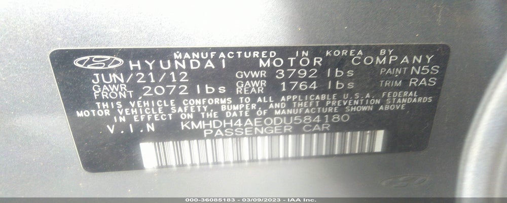 KMHDH4AE0DU584180 2013 HYUNDAI ELANTRA photo no. 9