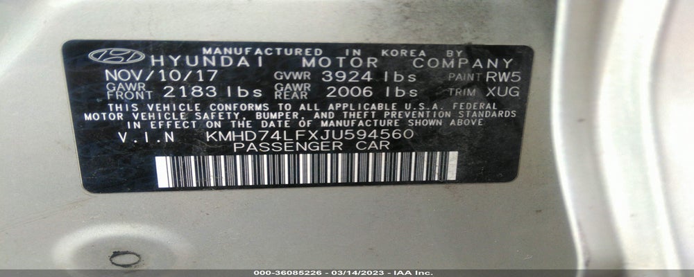 KMHD74LFXJU594560 2018 HYUNDAI ELANTRA photo no. 9