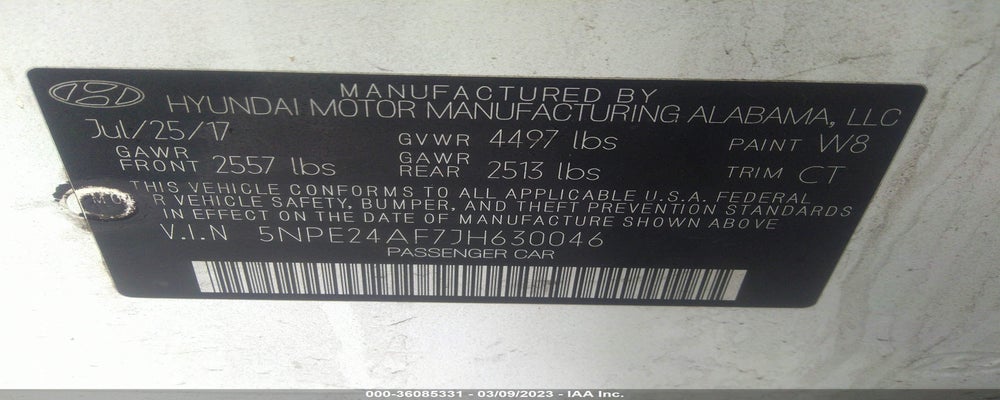 5NPE24AF7JH630046 2018 HYUNDAI SONATA photo no. 9