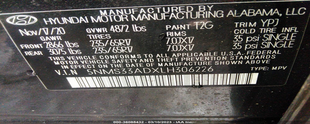 5NMS33ADXLH306226 2020 HYUNDAI SANTA FE photo no. 9
