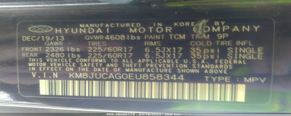 KM8JUCAG0EU858344 2014 HYUNDAI TUCSON photo no. 9