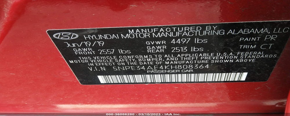 5NPE34AF4KH808364 2019 HYUNDAI SONATA photo no. 9