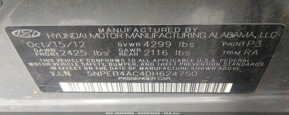 5NPEB4AC4DH624750 2013 HYUNDAI SONATA photo no. 9