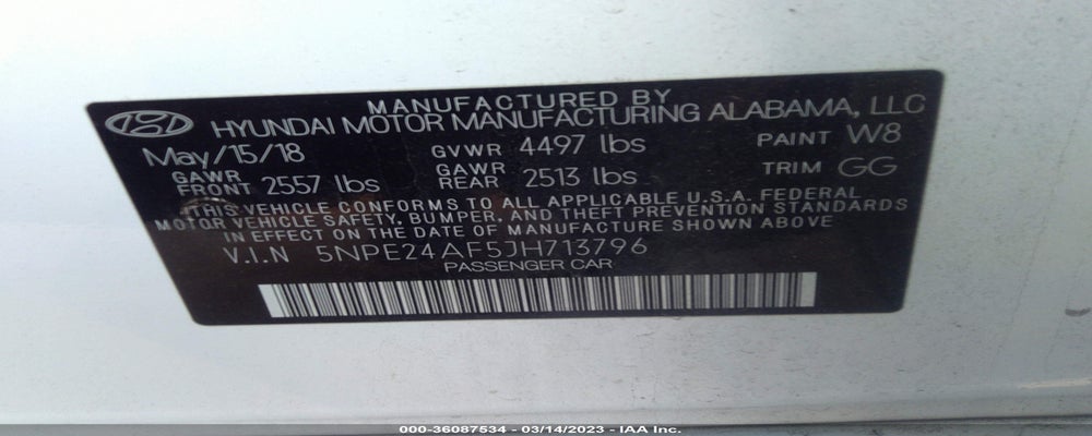 5NPE24AF5JH713796 2018 HYUNDAI SONATA photo no. 9