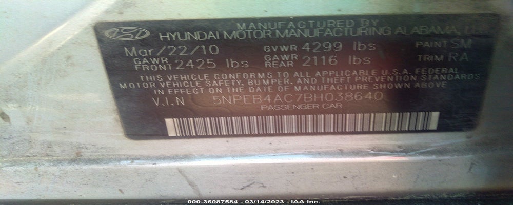 5NPEB4AC7BH038640 2011 HYUNDAI SONATA photo no. 9