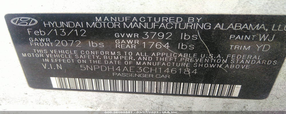 5NPDH4AE3CH146184 2012 HYUNDAI ELANTRA photo no. 9