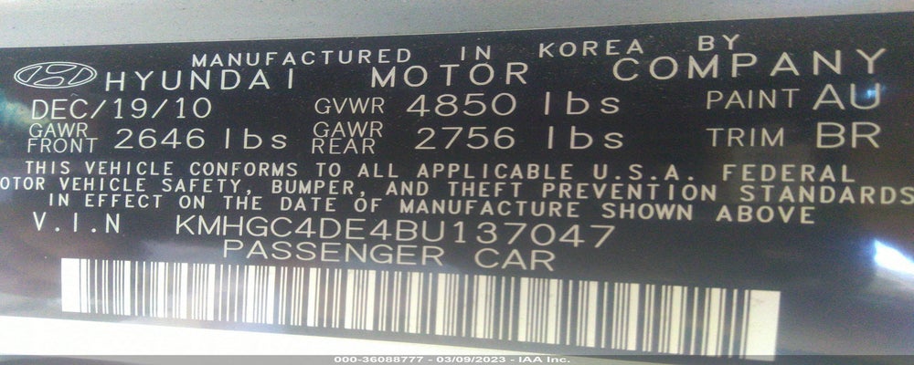 KMHGC4DE4BU137047 2011 HYUNDAI GENESIS photo no. 9