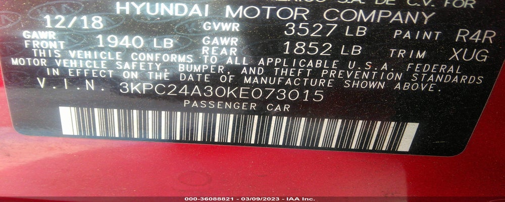3KPC24A30KE073015 2019 HYUNDAI ACCENT photo no. 9