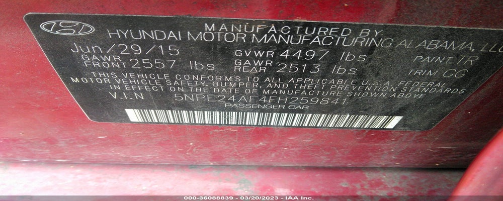 5NPE24AF4FH259841 2015 HYUNDAI SONATA photo no. 9
