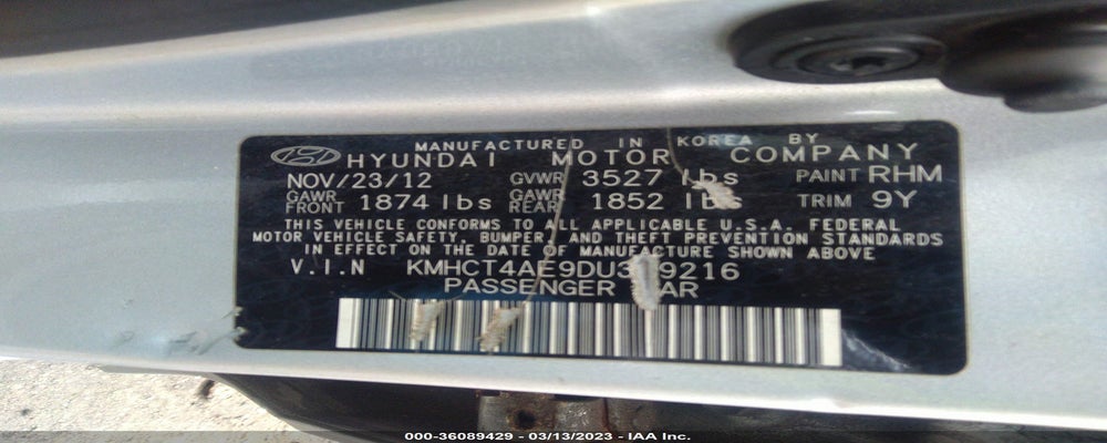 KMHCT4AE9DU399216 2013 HYUNDAI ACCENT photo no. 9