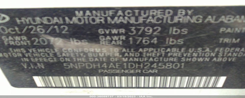 5NPDH4AE1DH245801 2013 HYUNDAI ELANTRA photo no. 9