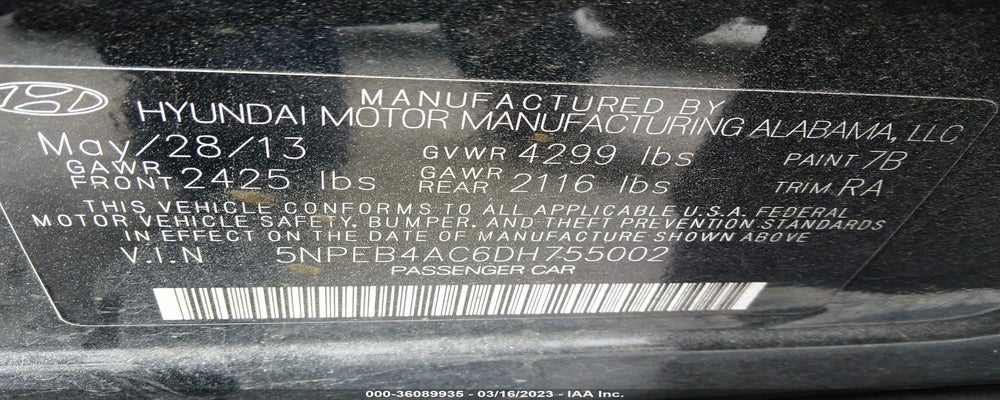 5NPEB4AC6DH755002 2013 HYUNDAI SONATA photo no. 9