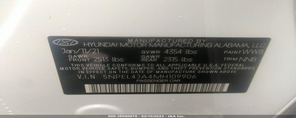 5NPEL4JA4MH109906 2021 HYUNDAI SONATA photo no. 9