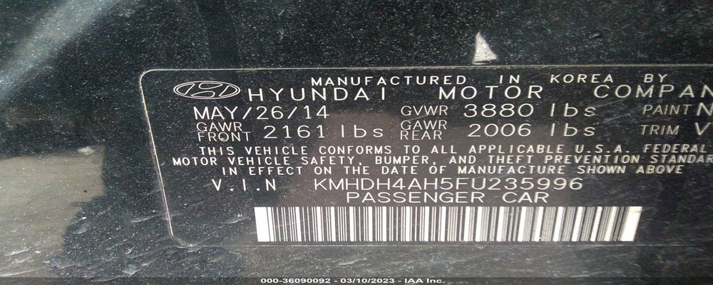 KMHDH4AH5FU235996 2015 HYUNDAI ELANTRA photo no. 9