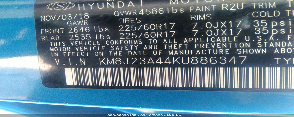 KM8J23A44KU886347 2019 HYUNDAI TUCSON photo no. 9