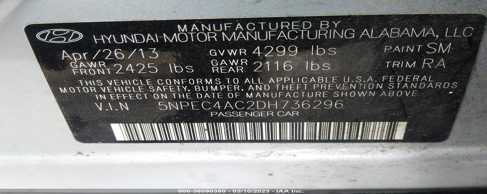5NPEC4AC2DH736296 2013 HYUNDAI SONATA photo no. 9