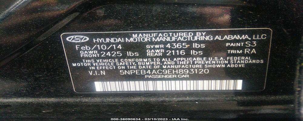 5NPEB4AC9EH893120 2014 HYUNDAI SONATA photo no. 9
