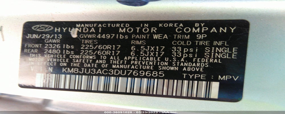 KM8JU3AC3DU769685 2013 HYUNDAI TUCSON photo no. 9