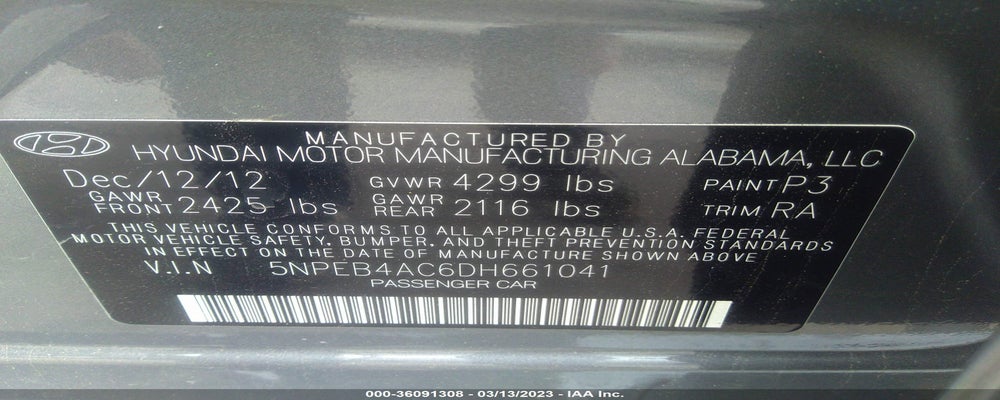 5NPEB4AC6DH661041 2013 HYUNDAI SONATA photo no. 9